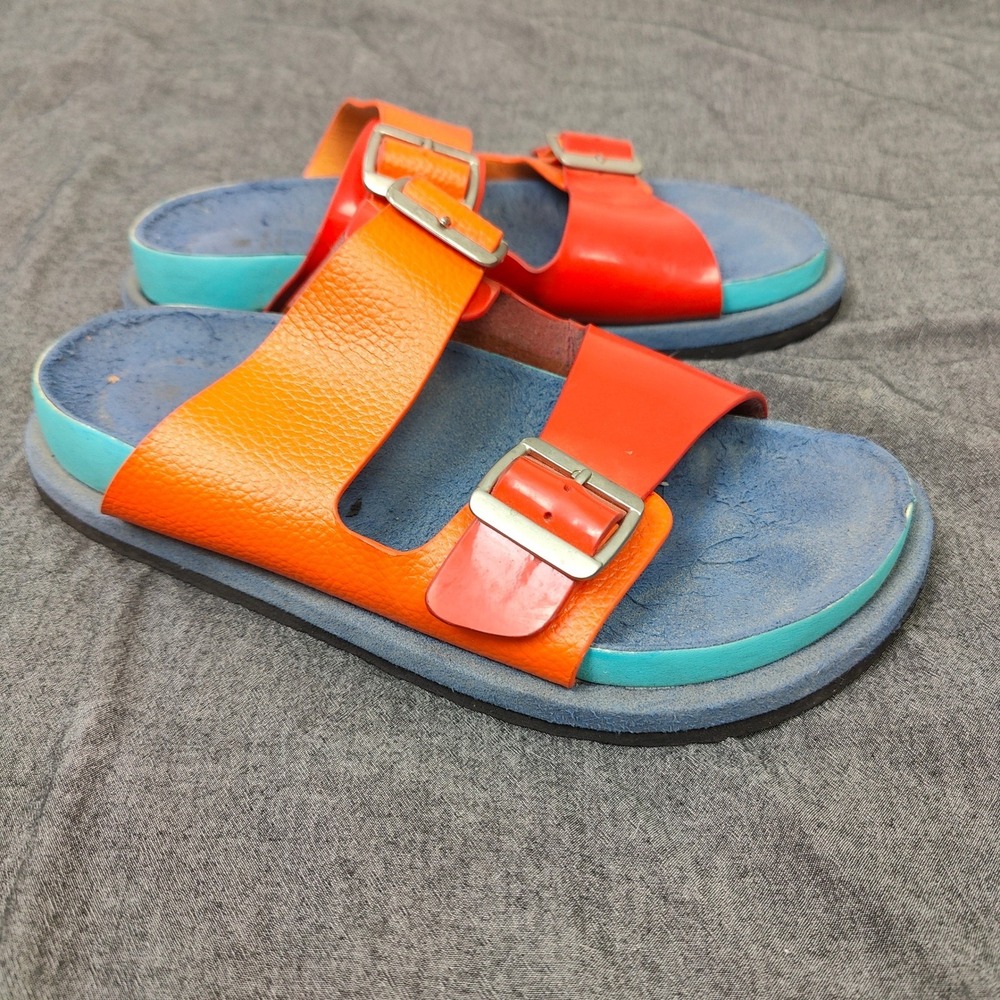 N.Hoolywood Mens Sandals 9.5 Orange Colorblock Buckle Slides Streetwear Japan - Picture 2 of 11